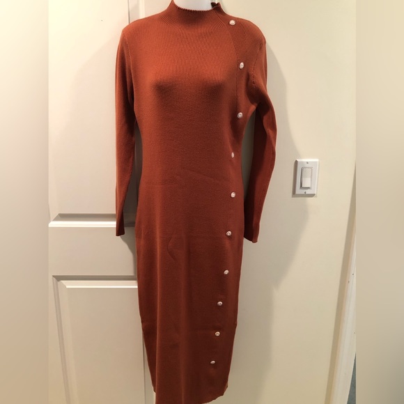 NWOT Rust color maxi sweater dress w daisy buttons sz Large - Picture 1 of 5